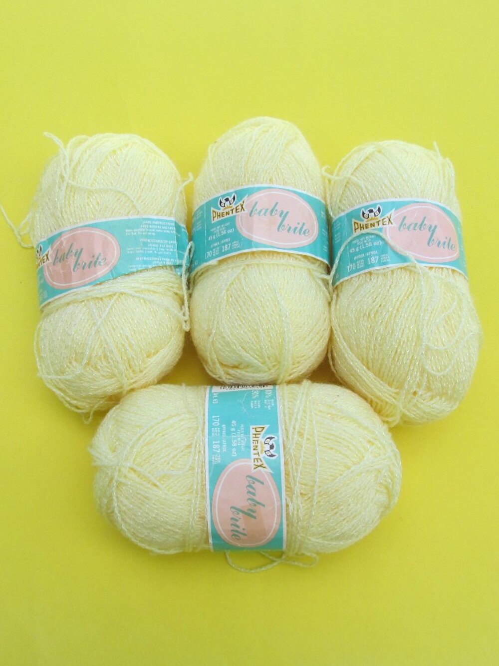 Vtg Phentex Baby Yarn 4 Skeins Yellow